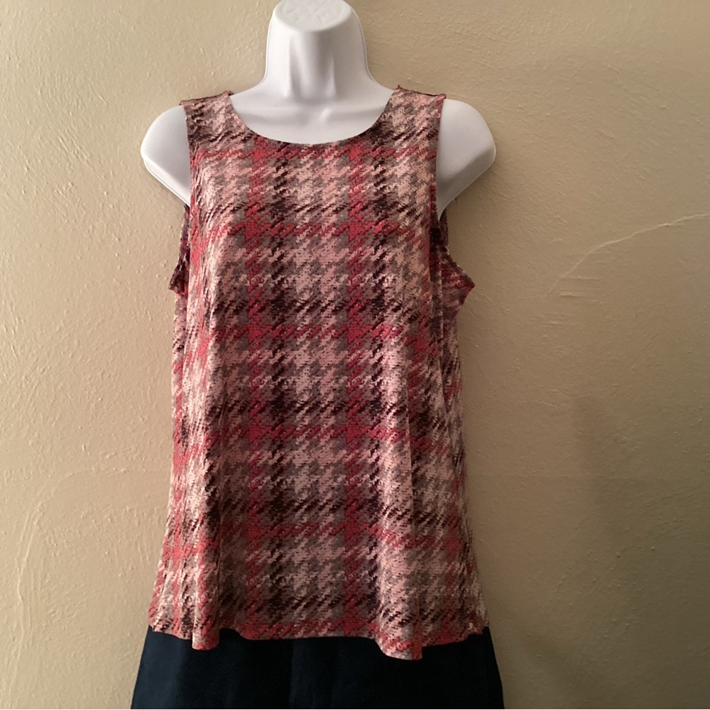 Nine West Plaid Sleeveless Top - Pink and Brown